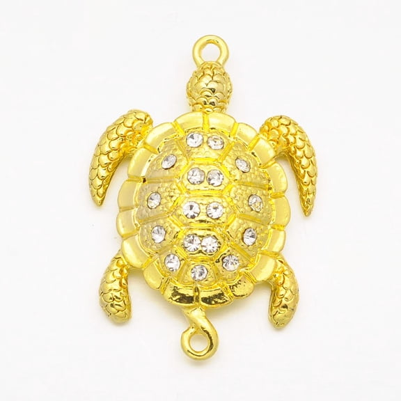 Alloy Rhinestones Magnetic Clasps with Loops Sea Turtle Golden 37x25x8mm Hole: 2mm