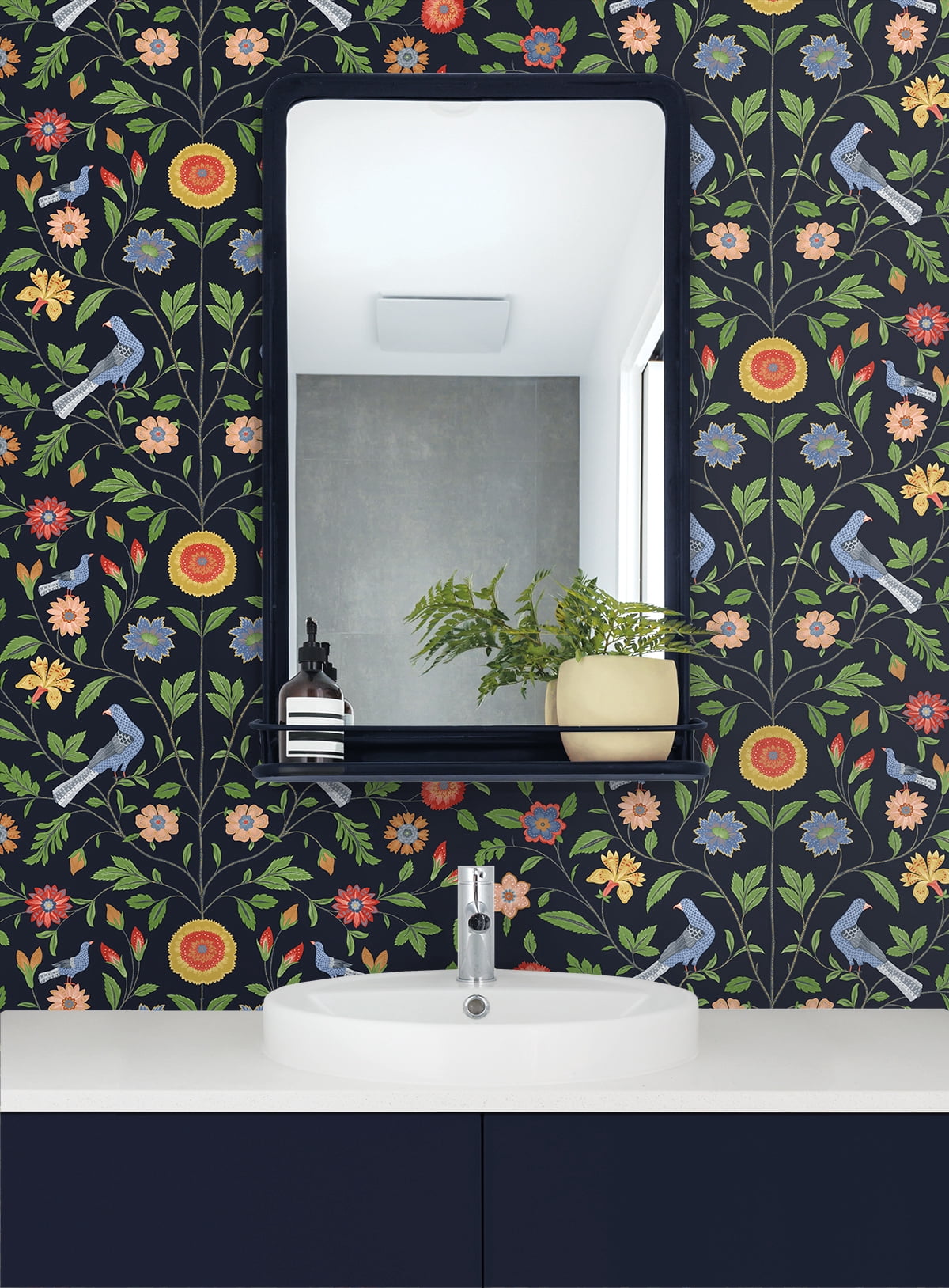 NextWall  Bird Toile Peel and Stick Wallpaper 20.5 in. W x 18 ft. L - Midnight Blue