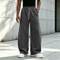 thumbnail image 2 of Wide Leg Sweatpants for Men,Drawstring Elastic Waist Loose Fit Pants with Pockets for Daily Wear, 2 of 7