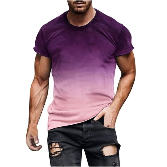 HOOMEUMY Men's Athletic T-Shirts Short Sleeve Basic Tees 2025 Trendy Gradient Shirts Round Neck Tops Stylish Slim Fit Casual Blouse Workout Summer Basic Purple XL
