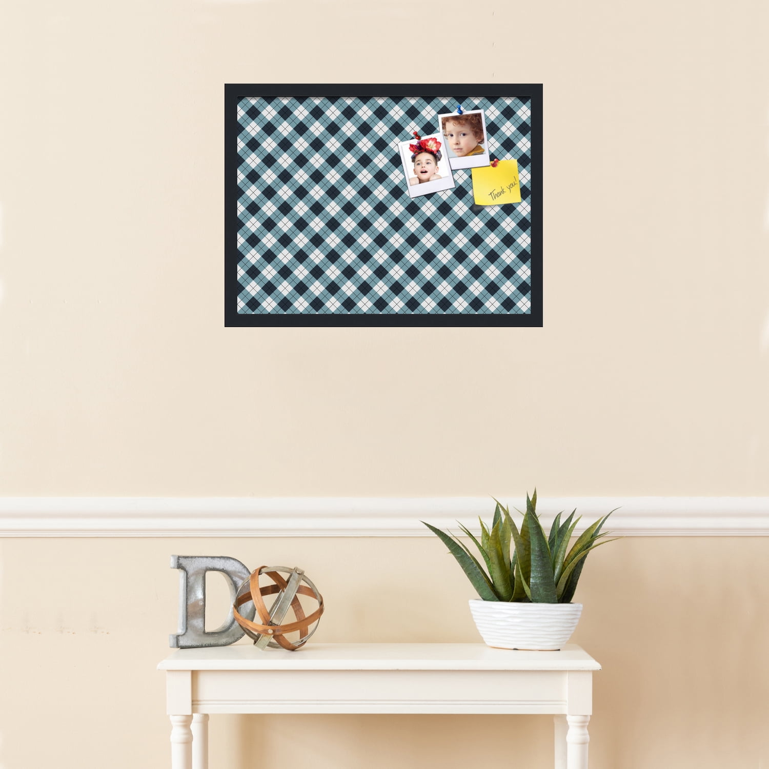 PinPix ArtToFrames 21x15 Custom Cork Bulletin Board Argyle Mixed Blue   Poster Board Has a Fabric Style Canvas Finish, Framed in Satin Black (PinPix-630)