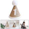 thumbnail image 4 of Sombrero de cono de primer cumpleaños: Sombrero de primer cumpleaños Sombrero de fiesta Gorro de lino para cumpleaños Suministros para fiestas de cumpleaños para niños y niñas 1 pi, 4 of 5