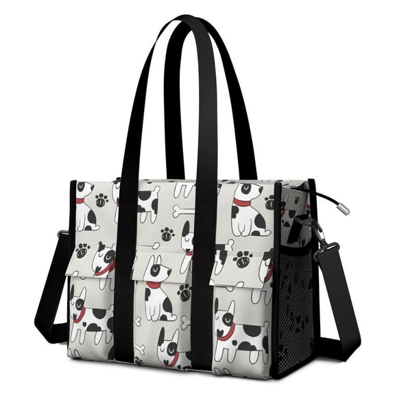 Teacher Tote Bag,Bulldog Dog Teacher Utility Tote Bag,Large Work Tote Bags for Women with Multiple Pockets,Top Zipper Closure,13.8x10.6x6.7 Inch