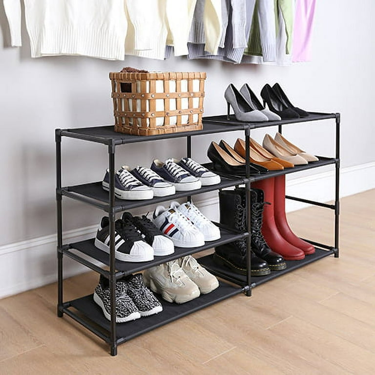 Lishuaiier Simple Trending 4-Tier Stackable Shoe Rack, Expandable & Adjustable Shoe Organizer Storage Shelf , Black