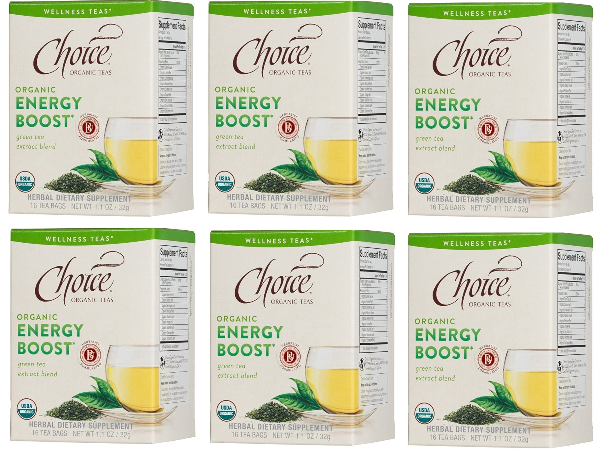 Choice Organic Energy Boost Green Tea 16 Tea Bags (Pack of 6
