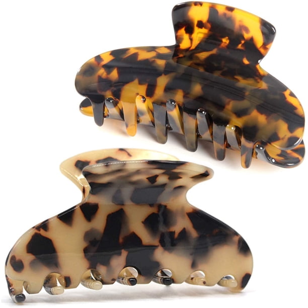 Juego de 2 pinzas de pelo grandes para mujeres y niñas, pinza de pelo grande para adultos de 7 cm, pinza de pelo de cangrejo de leopardo de concha de tortuga, 2 colores