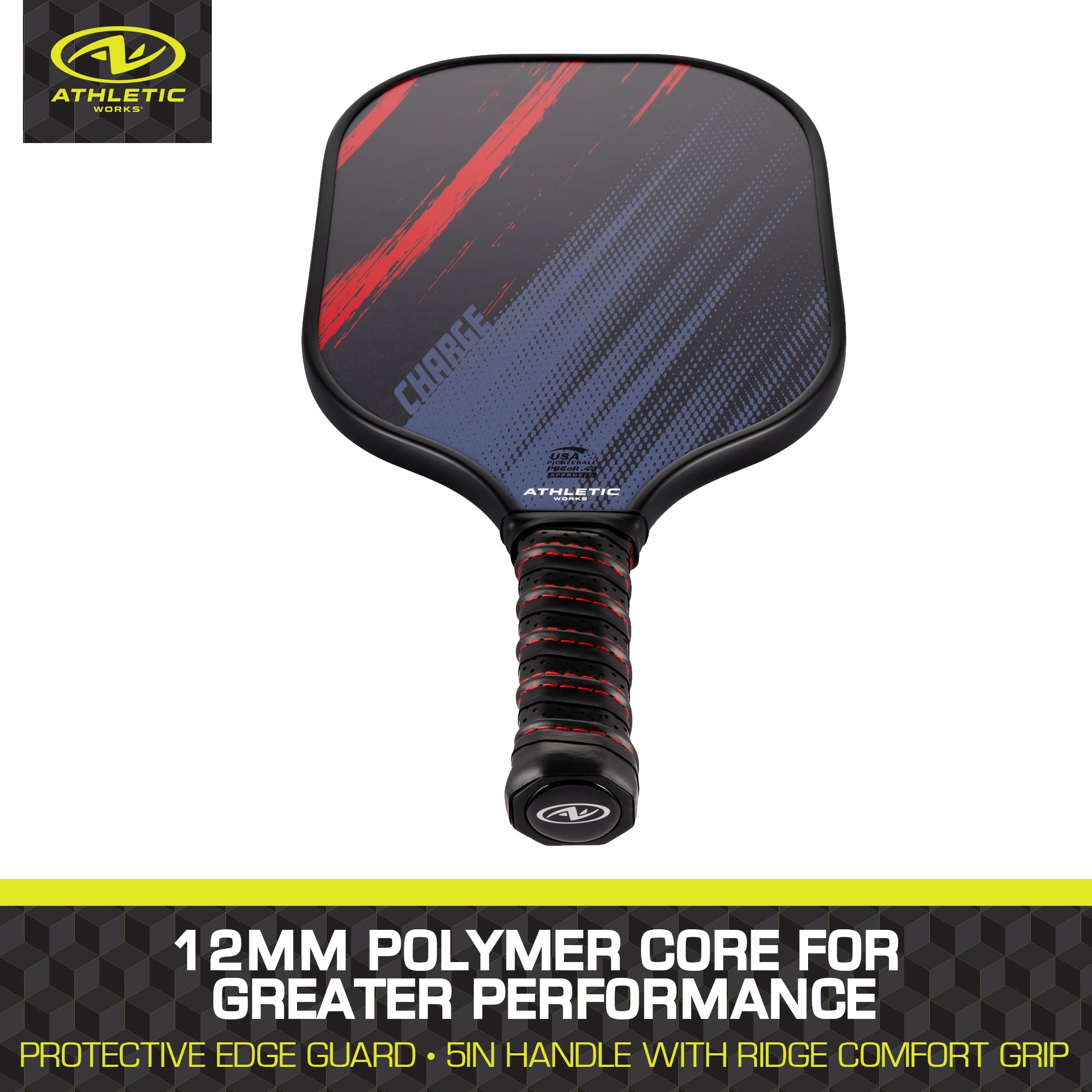 Athletic Works Charge Fiberglass 2-Player Pickleball Paddle Set, Includes 2 Paddles/2 Pickleballs/Carry Bag, Red
