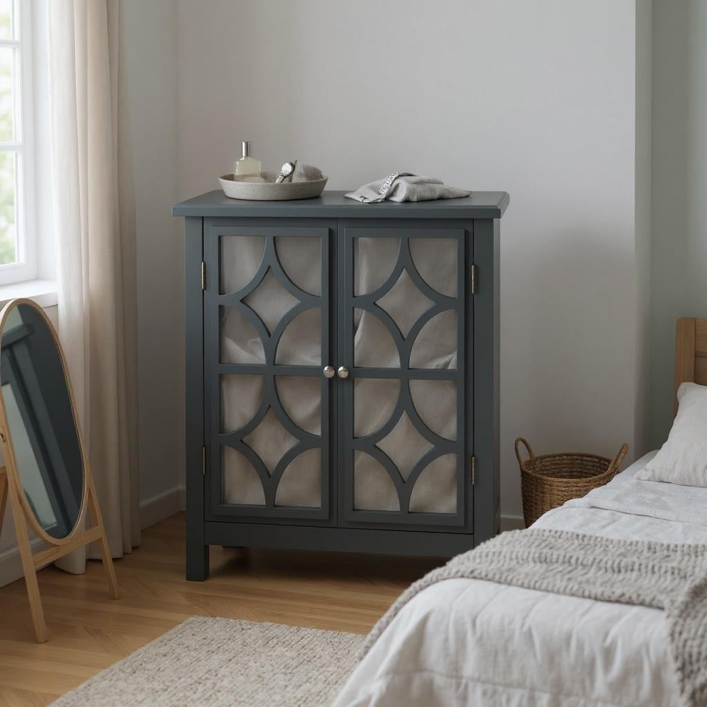 Meuble d'appoint décoratif Homy Casa avec miroir et motif de losanges incurvés, idéal pour la salle à manger, le corridor et la chambre.