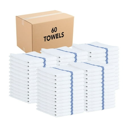 Arkwright Bar Mop Towels (16x19 (Bulk Case of 60) Cotton White with Blue Stripe