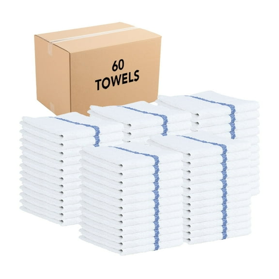 Arkwright Bar Mop Towels (16x19, (Bulk Case of 60), Cotton, White with Blue Stripe