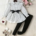 thumbnail image 2 of Girls Clothes 2025 2026 Fashion Dot Ruffle Long Sleeve Collared Dress Blouse Top with Belt and Legging Pants Outfit Set for Little Big Kids 2-7Y, 2 of 9