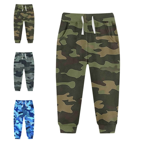Crunowin Boys and Girls Camo Print Sport Sweatpants Fleece Lined Elastic Waist with Drawstring Side Pockets Blue Size 2T