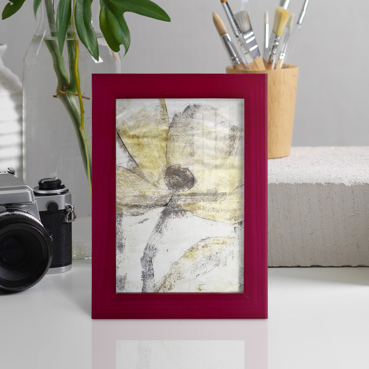 Une Fleur II - Framed Print w/glass - Cherry Red