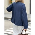 thumbnail image 6 of Women Cropped Trench Coat Oversized Double Breasted Lapel Long Sleeve Short Jacket Fashion Outerwear Navy Blue M, 6 of 7