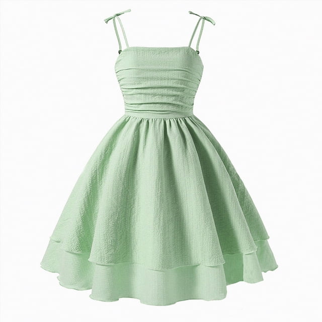 NIEWTR Robe d'Été Sans Manches pour Tout-Petites Filles, Robe à Bretelles de Printemps pour Enfants Filles, Tenue de Fête (Vert, 10-11 Ans)