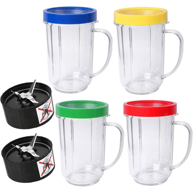 2* Cross Blades Replacement Part Compatible with Original Magic Bullet Blender Juicer 250W MB-1001,𝑭𝒐𝒖𝒓 16oz Cups with Colored Lip Rings,Not Lids