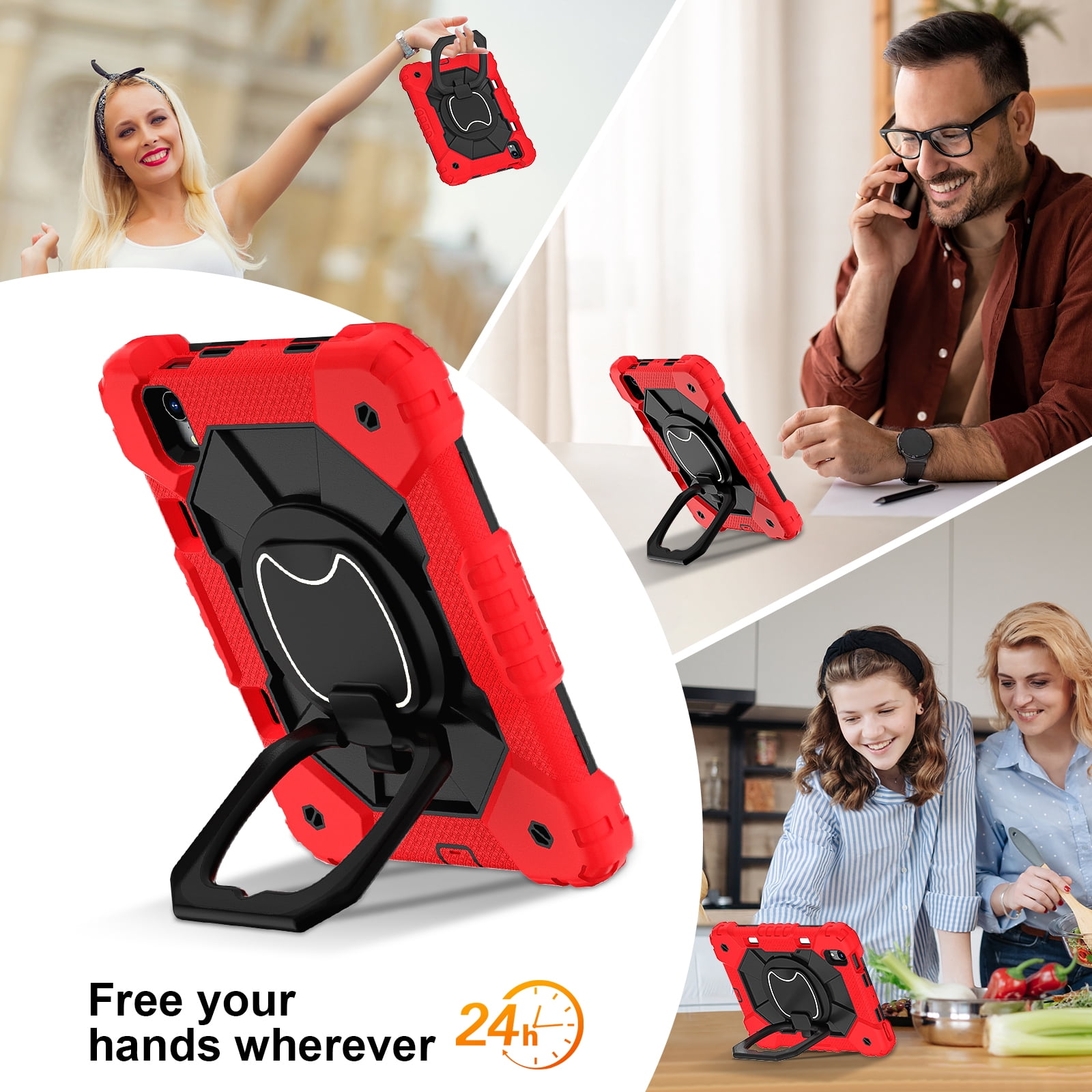 Dteck Case for iPad Mini 7 (A17 Pro) 2024/ Mini 6 8.3" with Screen Protector Soft TPU Film Pencil Holder 360 Rotating Hand Grip Stand,Drop-Proof Case for iPad Mini 7th/6th Generation 8.3",Red Black