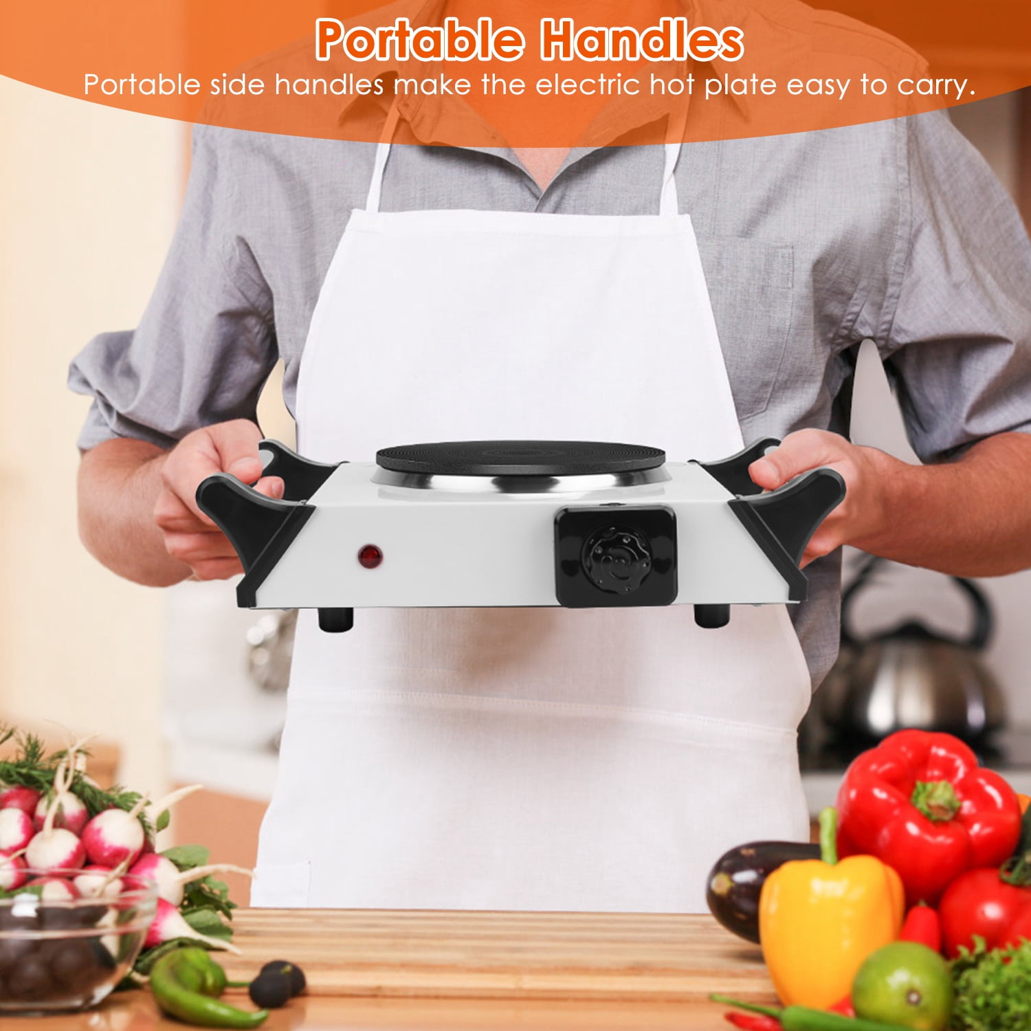 Countertop Electric Single Burner 1000W Portable Heating Hot Plate Stove Kitchen Cooker Stove with Handles 5 Temperature Adjustments Black