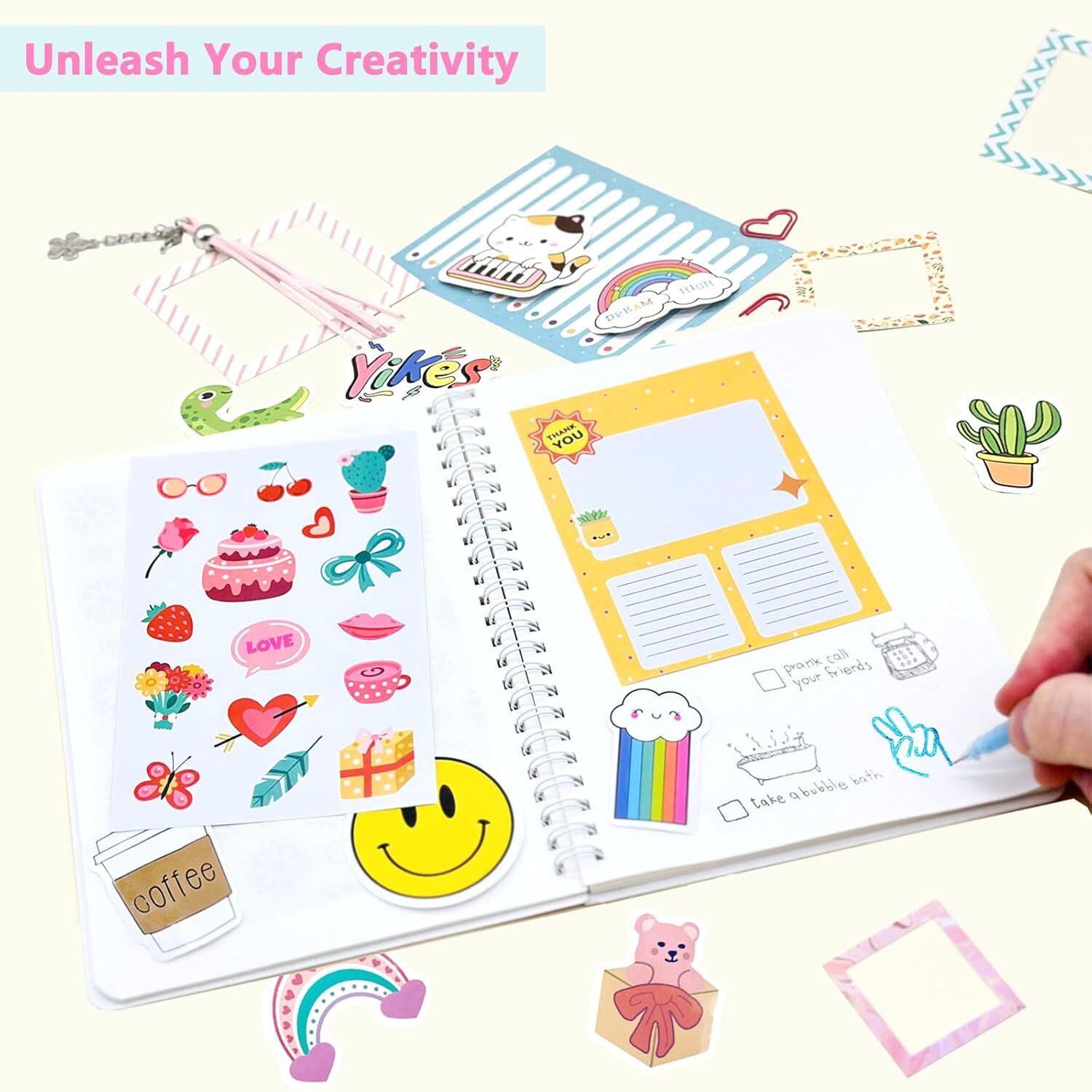 LQQBOX DIY Journal Kit, Journal Set for Teenage Girls and Scrapbook & Diary Supplies Set, Journaling Art Crafts Kit Teen Girl Birthday Gifts Ideas for 8-14 Years and Up - Pink