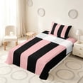 thumbnail image 3 of Manfei Geometric Stripe Twin Sheets, Pink Black Minimalist Bedding, Pink Reversible 3-Piece1 Flat Sheet + 1 Fitted Sheet + 1 Pillowcase, 3 of 6