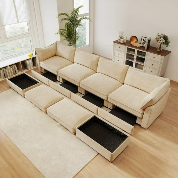 Soft Chenille 4-Seat U Shape Sofa with Storage|Oversized Modular Sectional