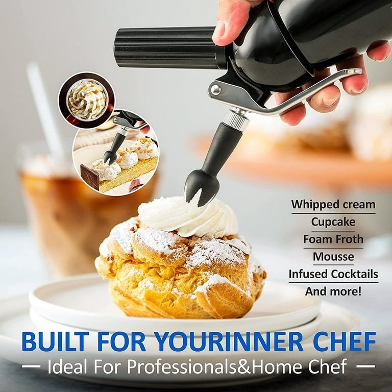 Whipped Cream Dispenser Stainless Steel - Professional Whipped Cream Maker  - Gourmet Cream Whipper - Large 500ml / 1 Pint Canister - 3 Decorating