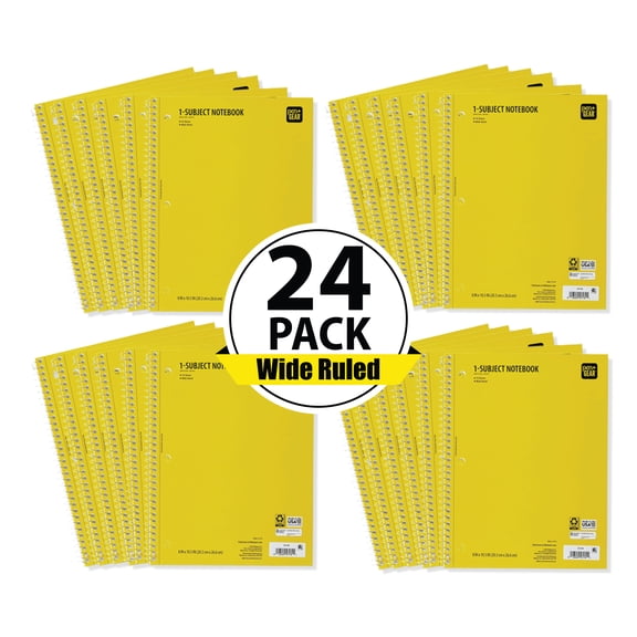 Pen+Gear Wide Rule Yellow 1 Sub Notebook, 8"x10.5, 70 Sheets Each (24 Pack), New