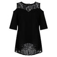thumbnail image 5 of Babysbule Women's Tops Plus Size Women O-Neck Cold Shoulder Solid Lace Short Sleeve Zipper Tops Blouse, 5 of 8