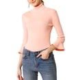 thumbnail image 5 of MODA NOVA Juniors Turtle Neck 3/4 Ruffle Sleeves Pullover Slim Rib Knit Sweater, 5 of 6