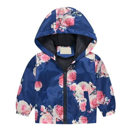 Leey-World Toddler Jackets Boys Toddler Baby Spring Jacket Girls Boys Cute Cartoon Windbreaker Coats Rain Jacket Hooded Zip Light Outerwear(Navy 2-3 Years)