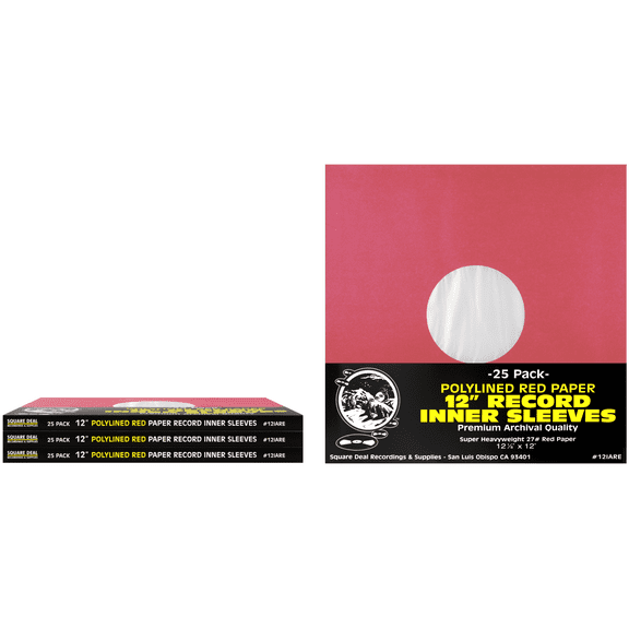 (100) 12 Premium Red Polylined Record Inner Sleeves - Archival Quality, Heavyweight Paper & Plastic - 12IARE