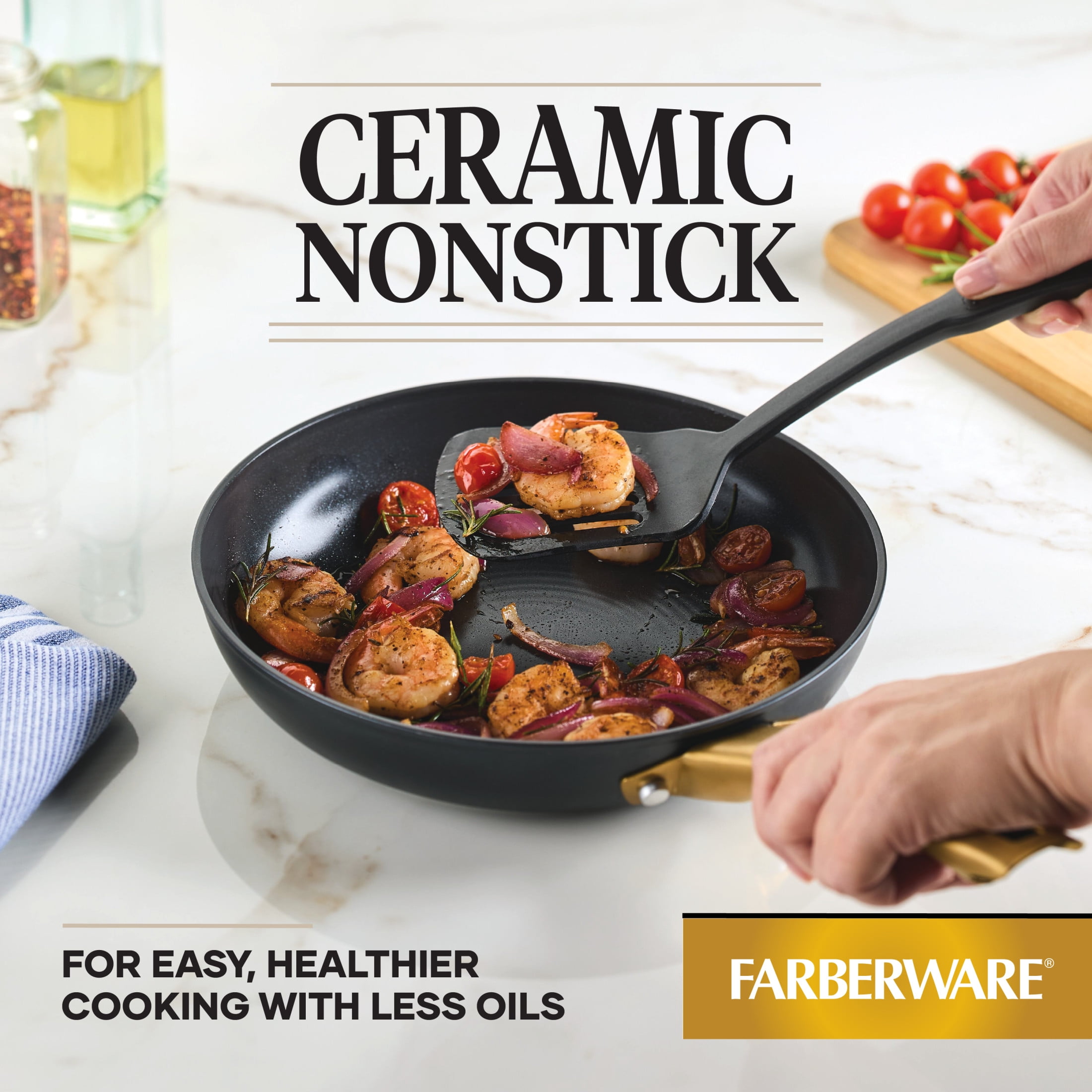 Farberware Forged Induction 10 Inch Ceramic Nonstick Frying Pan, Dishwasher Safe and Oven Safe to 500°F, Black