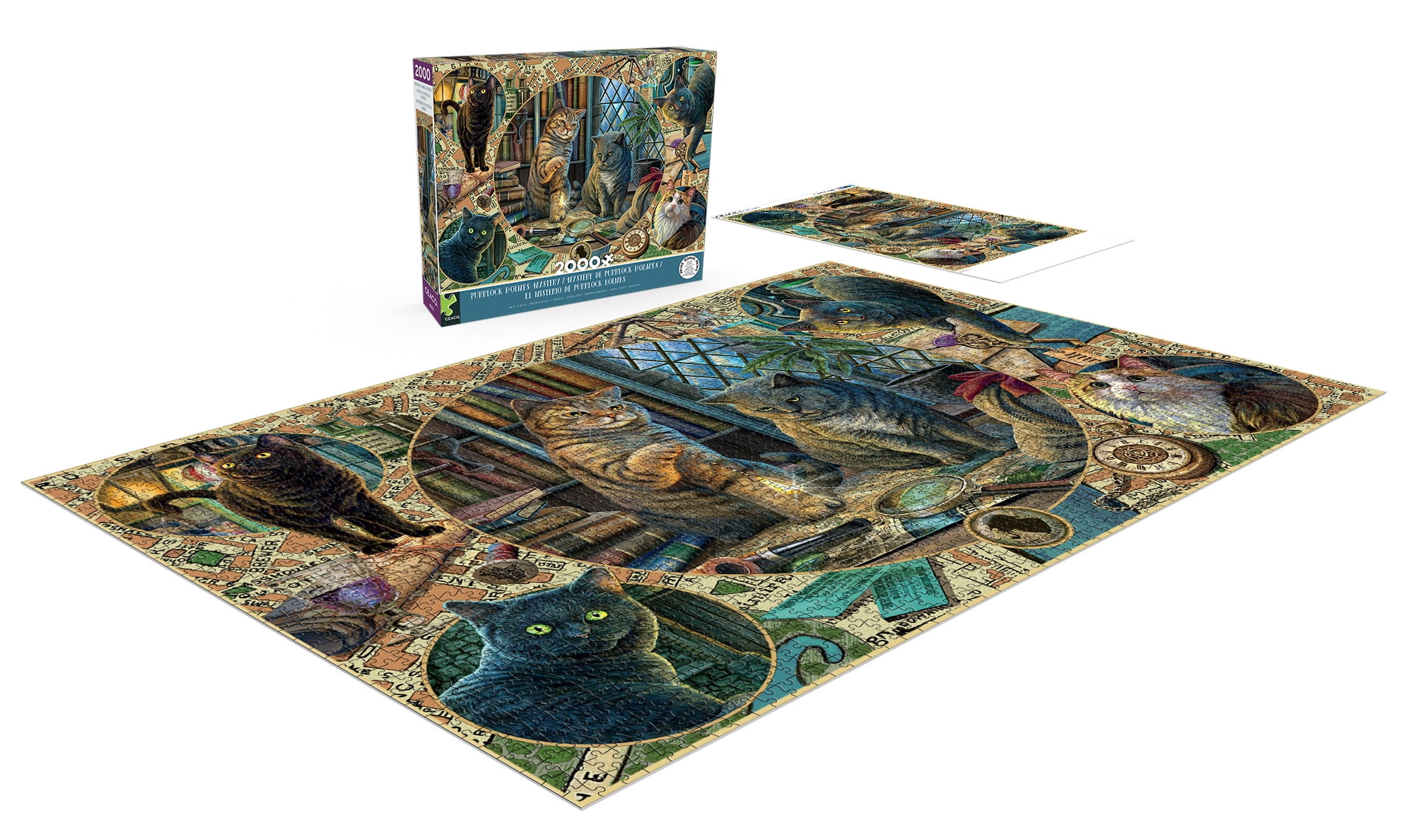 Ceaco 2000 Piece Purrlock Holmes Mystery (Lisa Parker) Interlocking Jigsaw Puzzle