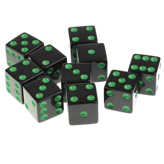 Juego de 10 dados de acrílico Zulema D6 de 16 mm color negro con pepitas