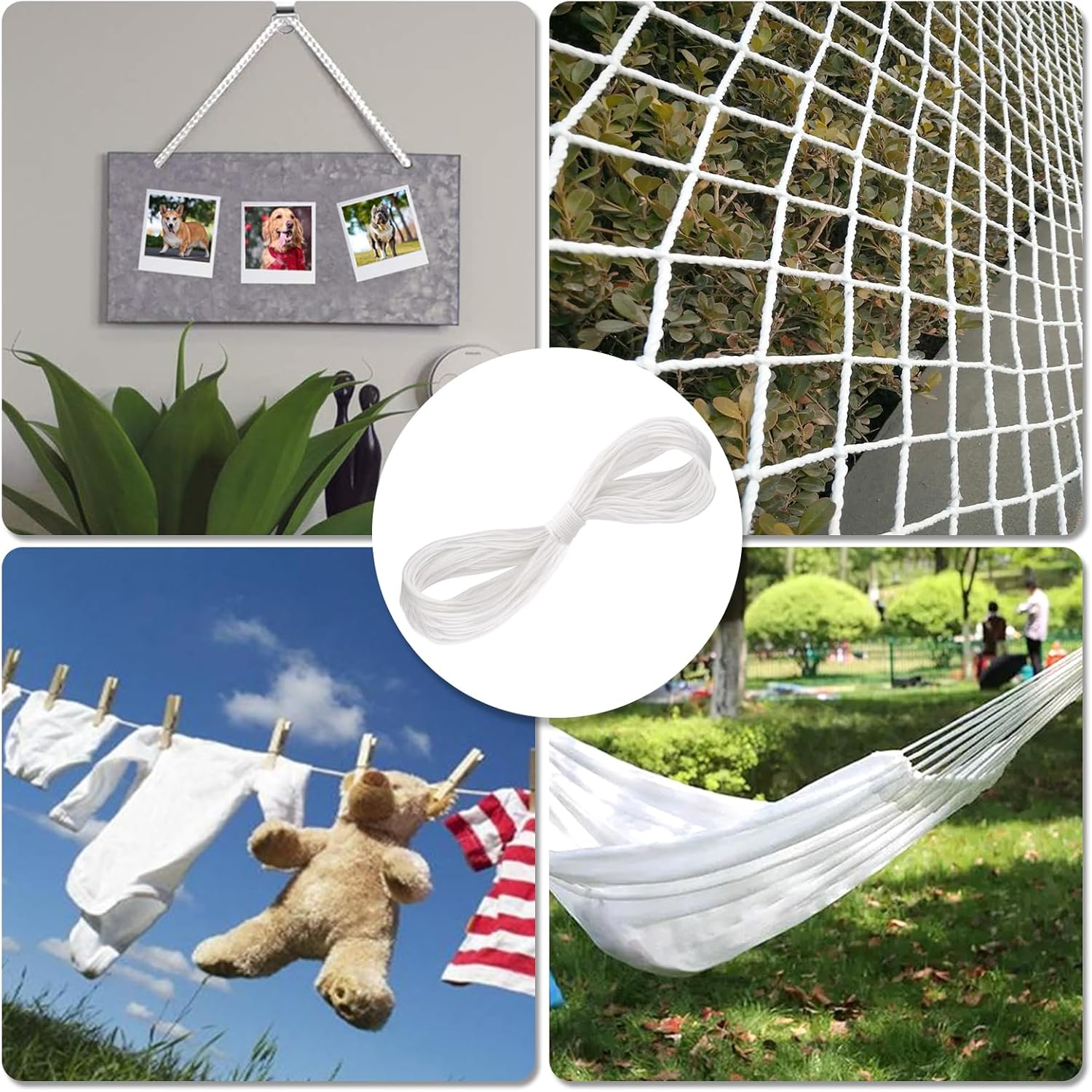 Picture Hanging String Cord 20M × 4mm Heavy Duty Braided Nylon Cord Rope White Strong String for Hanging Mirror Frame Photo Paintings