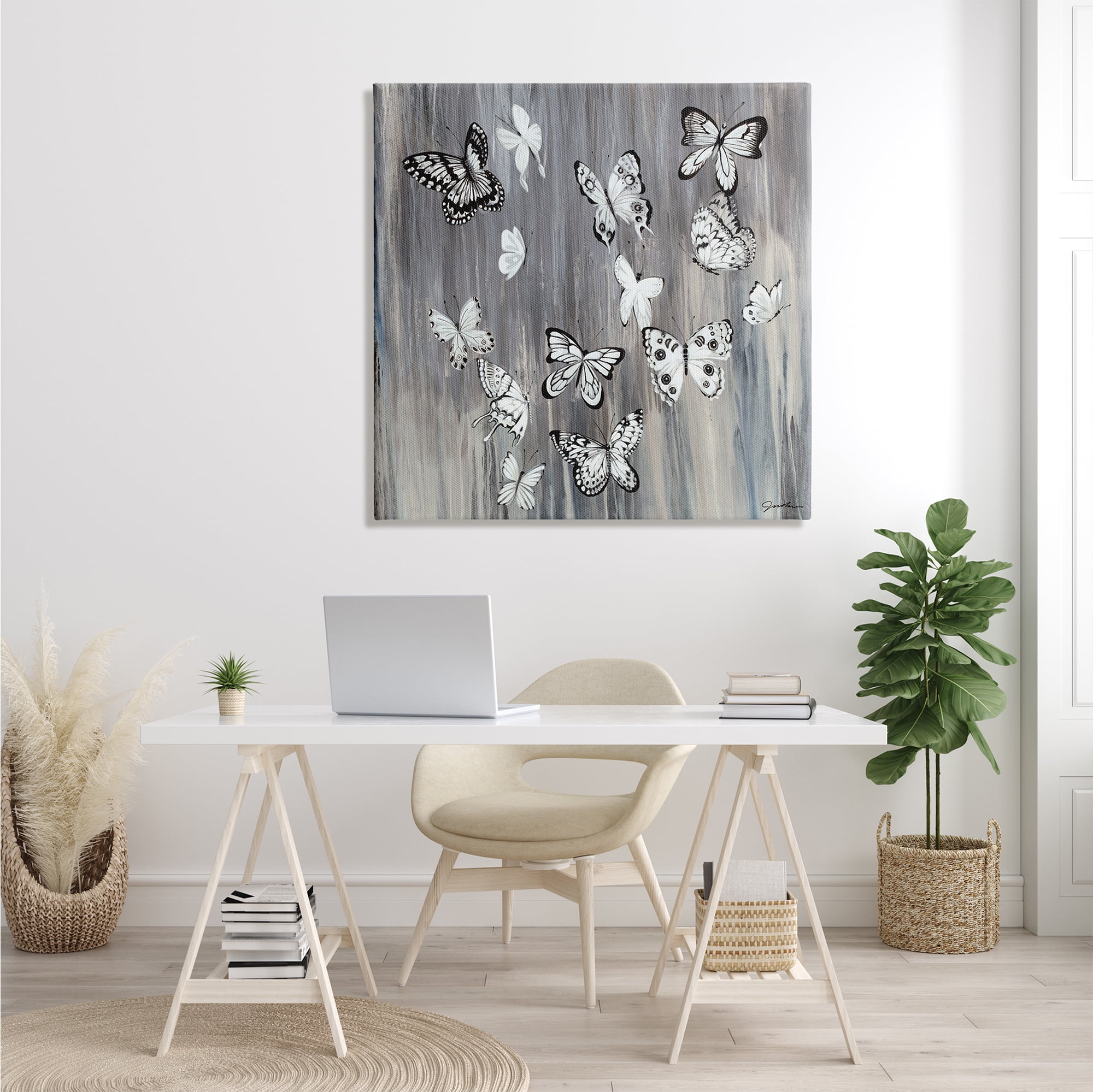 Stupell Industries Rustic Monochromatic Patterned Butterflies Flying Insects, 36 x 36, Designed by Liz Jardine