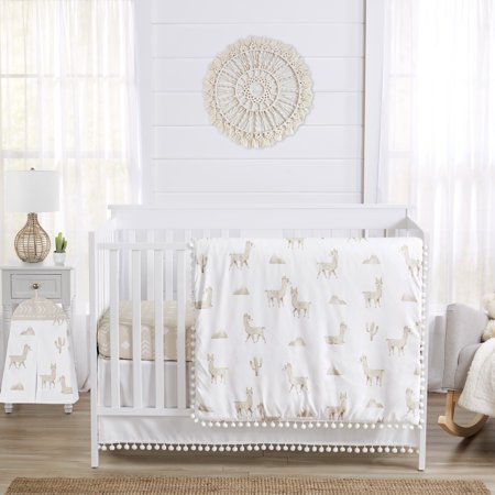 UPC: 0846480086239 | Boho Llama Taupe and White 4 Piece Crib Bedding Set by Sweet Jojo Designs
