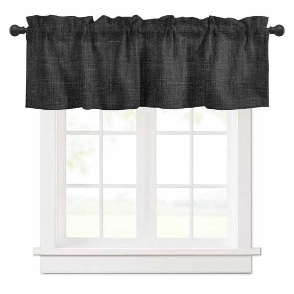 Vintage Black Valances for Windows Linen Texture Farmhouse Rod Pocket Curtain Valance Window Treatment Short Curtains for Kitchen Living Room, 60"x18"