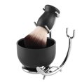 thumbnail image 1 of Aethland Juego de brochas de afeitar con mango de madera maciza negra, kit de afeitado para hombres, incluye brocha de afeitar de 3,1 pulgadas de diámetro, cuenco de afeitar de acero inoxidable y sopo, 1 of 5