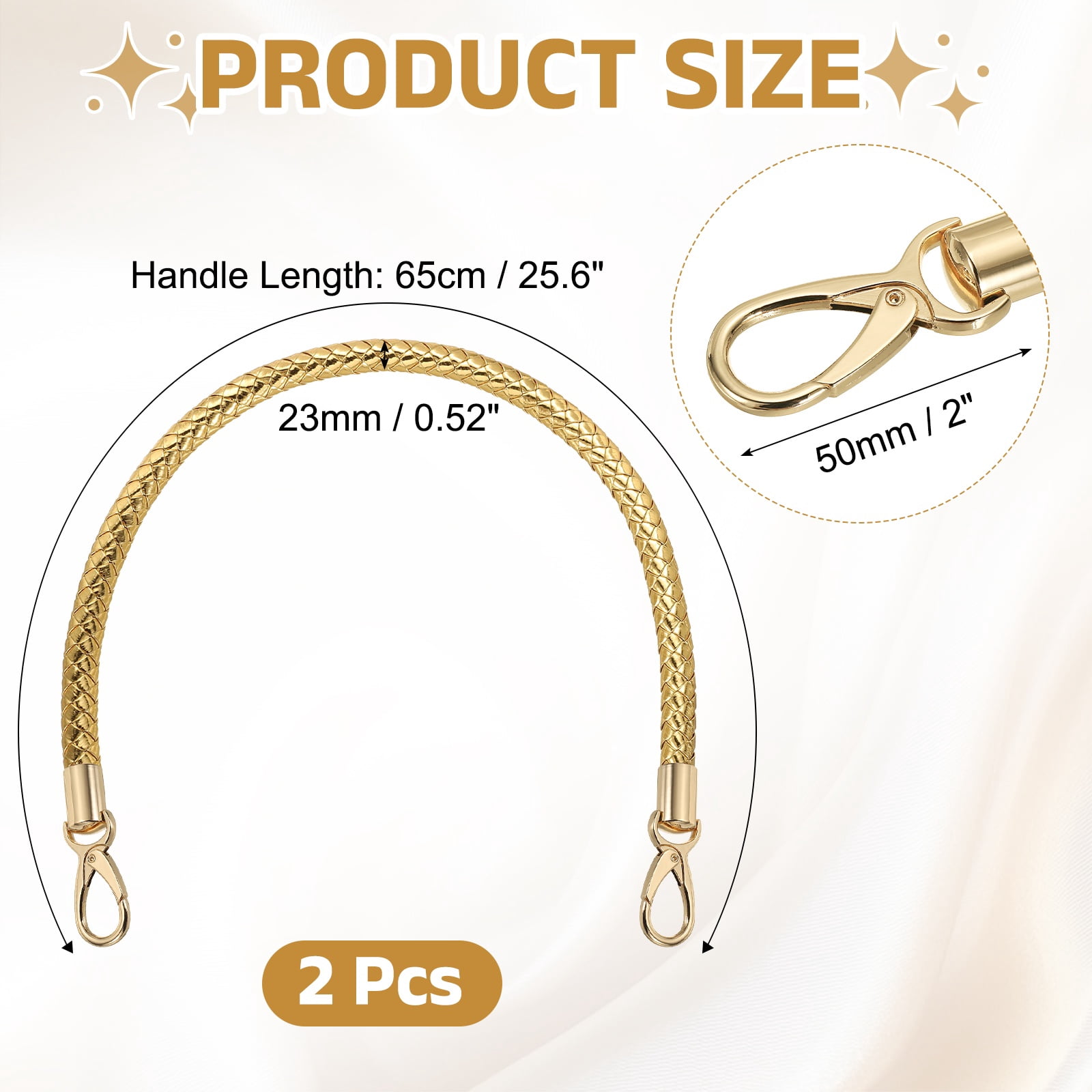 Uxcell 2 Pcs Braided Purse Strap, 65cm 25.6" PU Leather Shoulder Purse Strap for Handbag Bag Handle Replacement for DIY Making Handbag Underarm Bag, Gold (Light Gold Buckle)