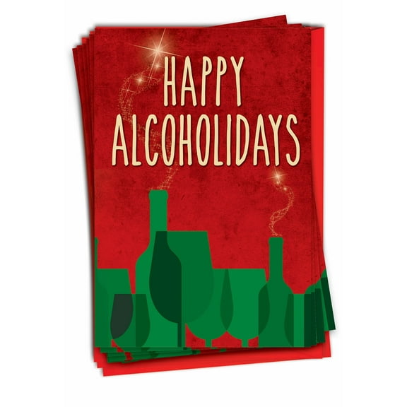 12 Funny Merry Christmas Cards Pack (1 Design, 12 Cards) - Happy Alcoholidays B1171