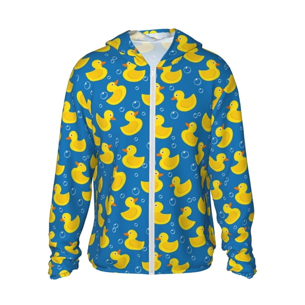 Fotbe Rubber Duck Chaqueta con Protección Solar UPF 50+ para Hombre y Mujer, Camisa con Capucha y Bolsillos-3X-Large