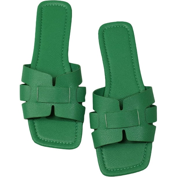 H Sandals Sandalias planas recortadas con puntera abierta, sandalias de playa Verde 26.5 cm Verde 26.5 cm Xishao ropa