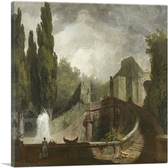 ARTCANVAS Grand Staircase Of The Villa D'este At Tivoli 1759 Canvas Art Print by Jean-Honore Fragonard - Size: 18" x 18" (1.50" Deep)