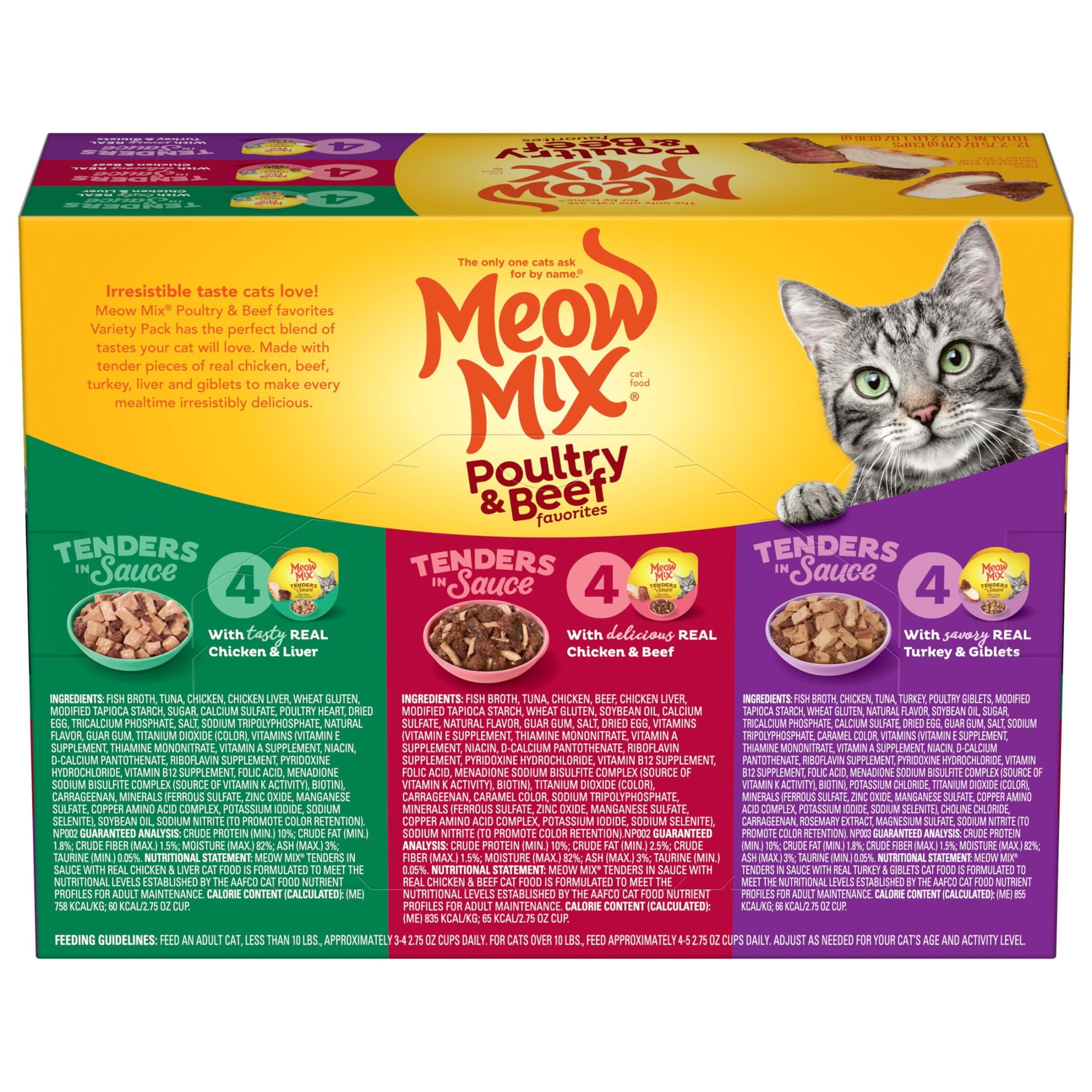 Meow Mix Tender Favorites Poultry & Beef Variety Pack, Wet Cat Food, 2.75 oz Cup (12 Pack)