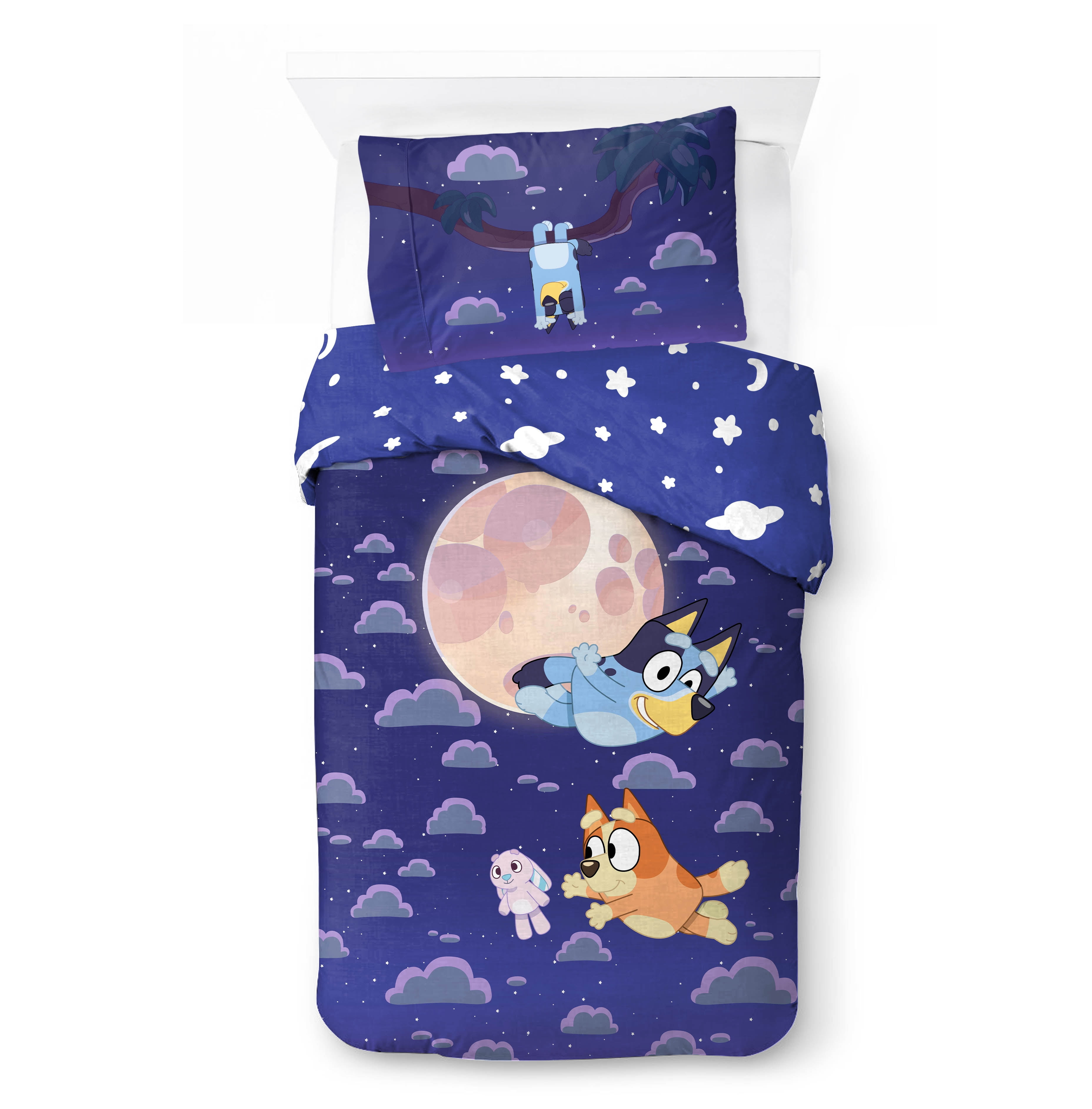 Bluey Dream Kids 2 Piece Blue Reversible Comforter and Pillowcase Bedding Set, Twin/Full