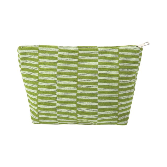 Ofertas Únicas 1 Pc Bolsa de Maquillaje de Rayas Tejidas Verde de Poliéster
