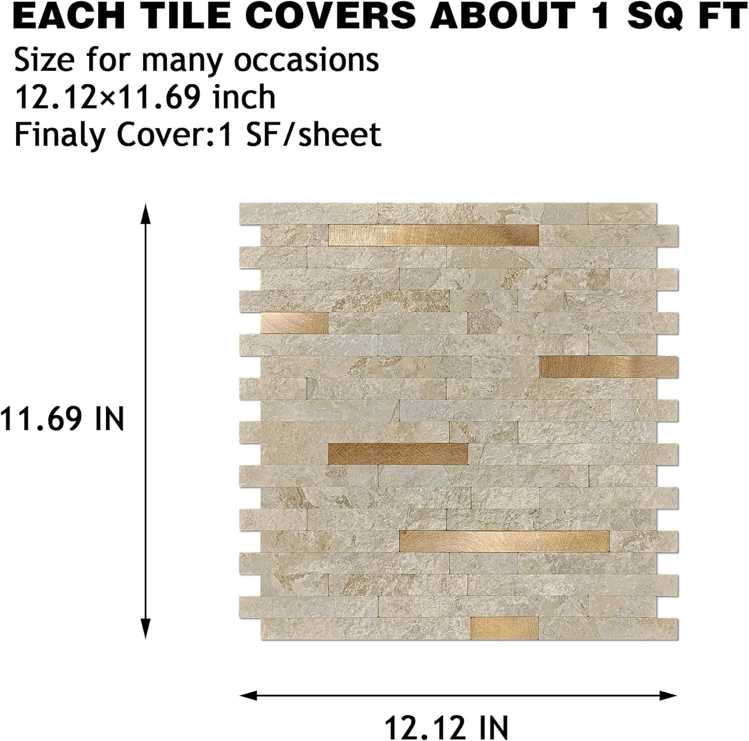 Peel and Stick Marble Backsplash Tile, 10 Sheets, Marble Stone Beige with  Golden Stripes, Self-Adhesive Wall Tile for Kitchen, Bathroom, Fireplace, RV (11.7" x 12.1")
