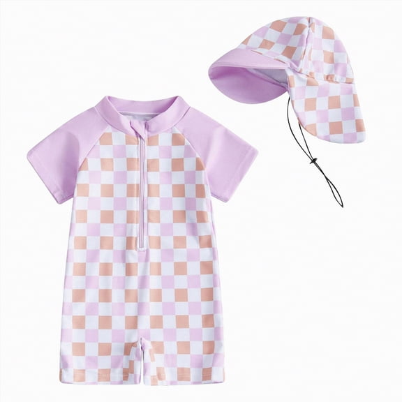 HCNTES Baby Swimsuit Boy Rash Guard Set 3M-3T, UPF 50 Toddler Bathing Suit with Hat, Infant One Piece Swimwear Purple,1-2 Y