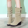 thumbnail image 2 of Oyedens Wedge Wide Calf Boots for Women Fashion Casual Suede High Heel Winter Fall Short Boots, 2 of 8